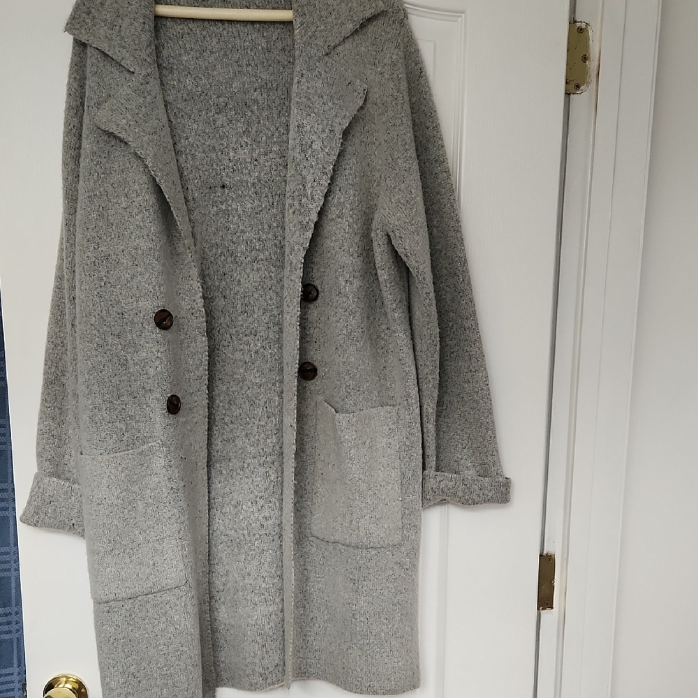 Gray Double-Breasted Women's Cardigan
